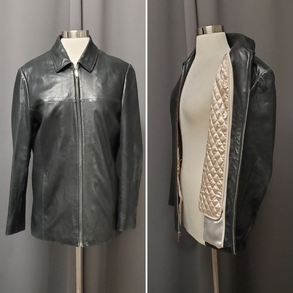 Vintage 90s y2k Wilson's Black Leather Insulated Mid Length Racing Racer Coat Md - Picture 2 of 7